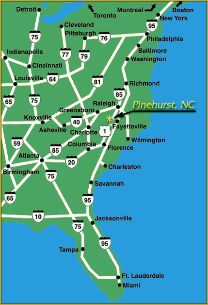 Pinehurst and Southern Pines in the beautiful Sandhills region of Moore County, North Carolina. Pinehurst with its elegant golf communities and exclusive pinehurst golf condos, is a golfer's paradise